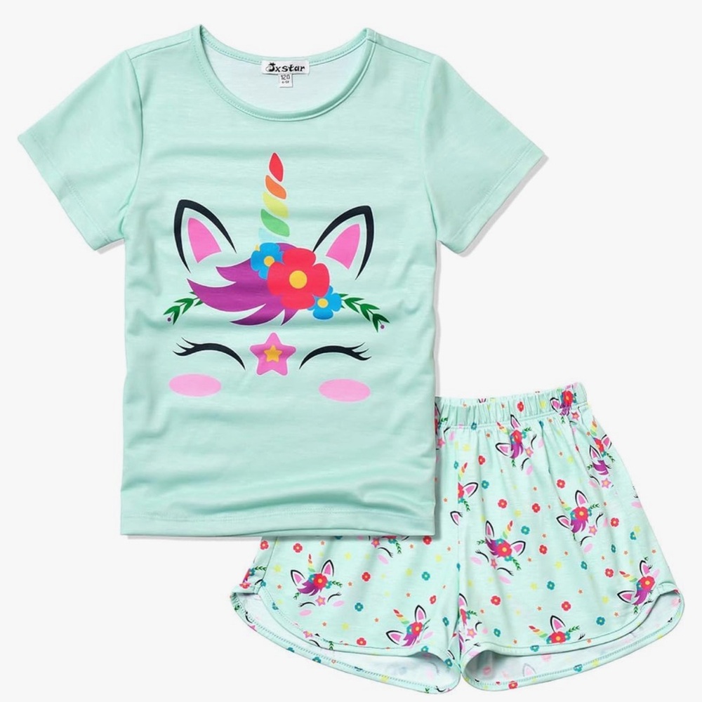 2 Pc Pajamas Sets for Girls Unicorn Pjs Little Kids Summer Cotton Sleepwear